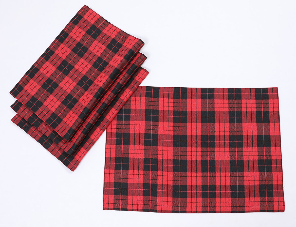 XD19888 Classic Red Tartan Plaid Placemats Set of 4 14x20 Polyester