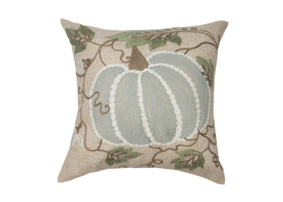 Pumpkin And Vines Crewel Embroidered Fall Pillow, 14"x14"