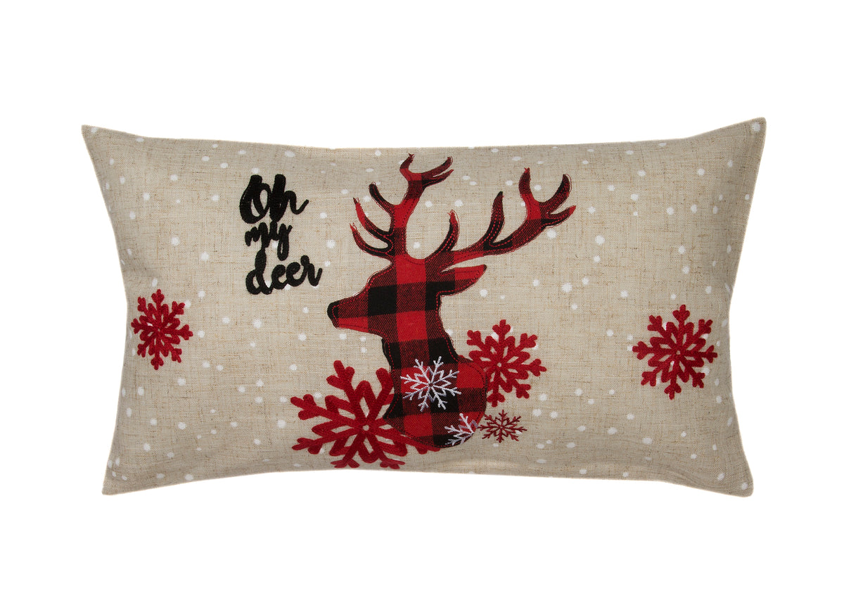 XD21017 Oh My Deer Applique Embroidered Pillow 14x14 Polyester Linen Blend