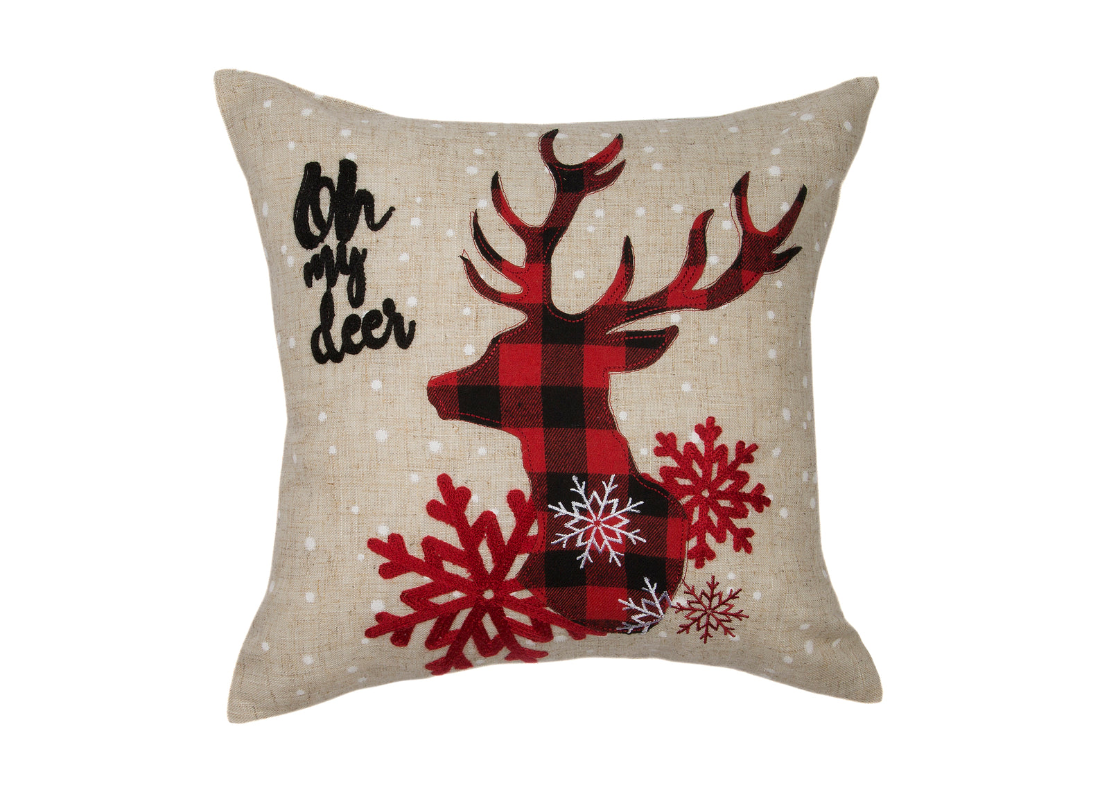 XD21017 Oh My Deer Applique Embroidered Pillow 14x14 Polyester Linen Blend