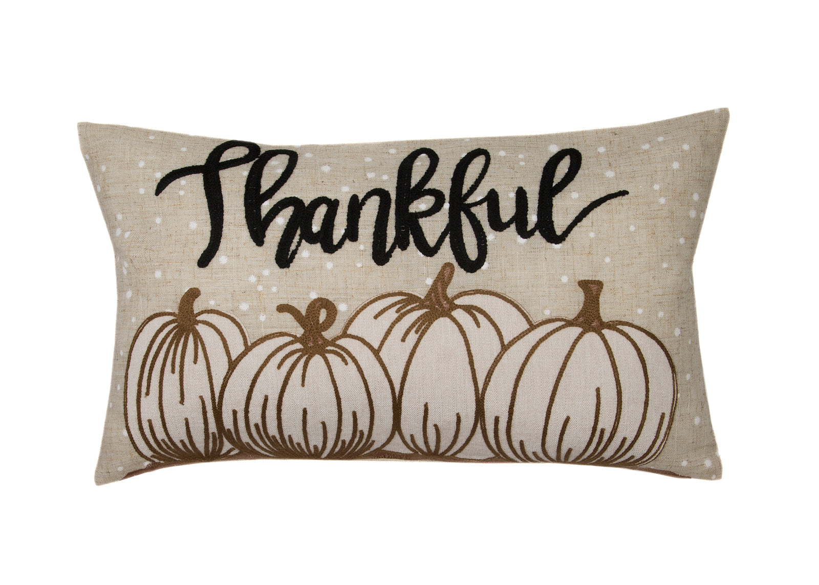 XD21018 Thankful Pumpkin Applique Harvest Pillow 14x14 Polyester Linen Blend