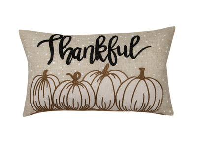 Thankful Pumpkin Applique Harvest Pillow, 14"x14"