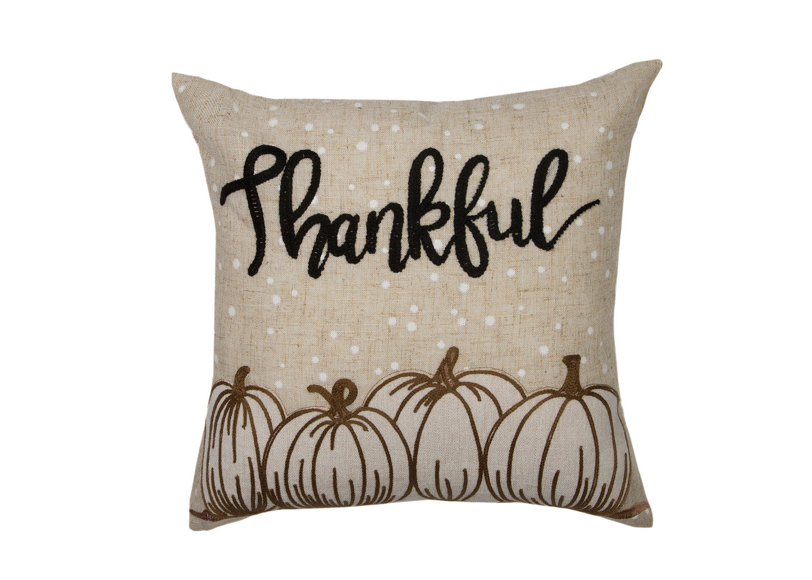 XD21018 Thankful Pumpkin Applique Harvest Pillow 14x14 Polyester Linen Blend