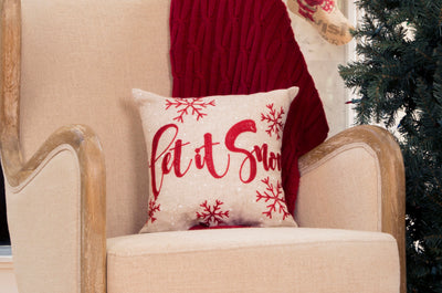 Let It Snow Embroidered Christmas Pillow, 14"x14"