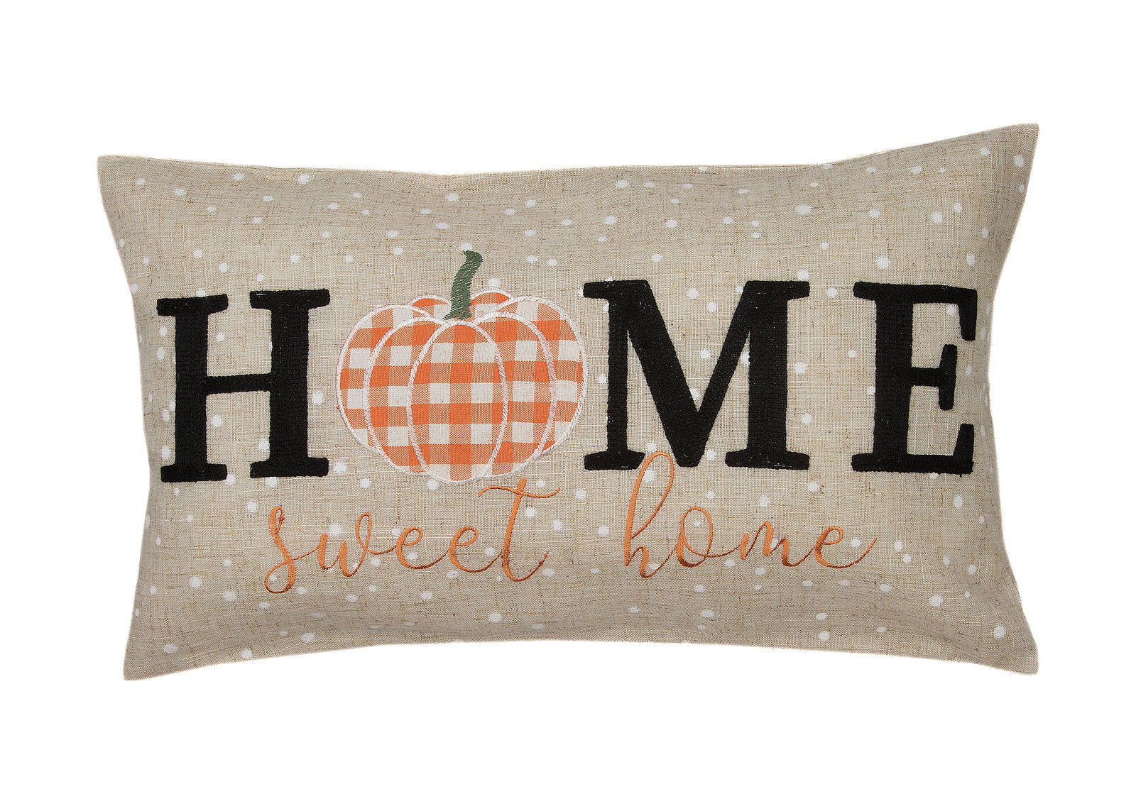 XD21021 Home Sweet Home Pumpkin Applique Harvest Pillow 12x20 Polyester Linen Blend