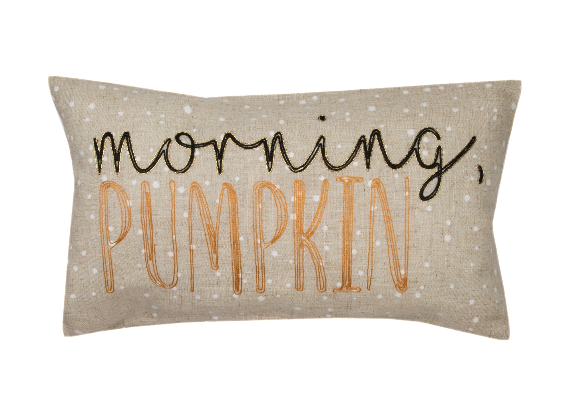 Morning Pumpkin Embroidered Harvest Pillow, 12"x20"