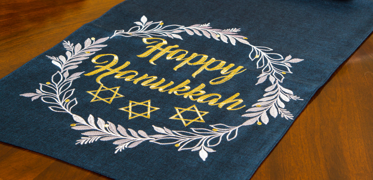 XIA HOME FASHIONS Happy Hanukkah Embroidered Table Runner 15x70