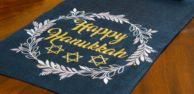 Happy Hanukkah Embroidered Table Runner, 15"x70"