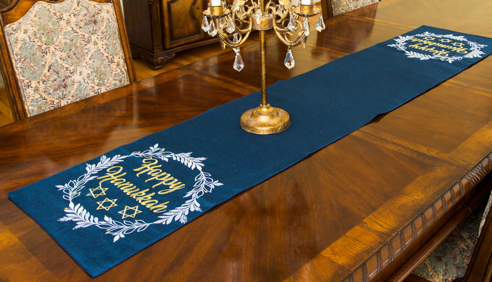 XIA HOME FASHIONS Happy Hanukkah Embroidered Table Runner 15x70