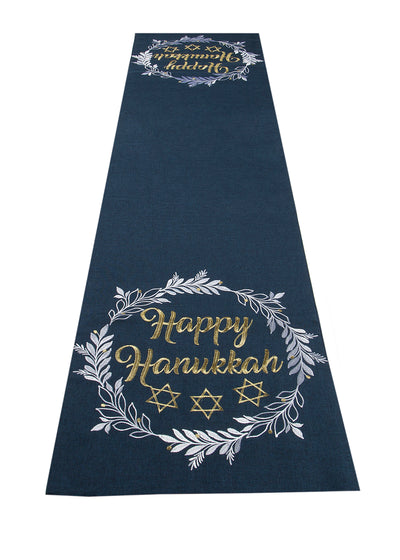 Happy Hanukkah Embroidered Table Runner, 15"x70"