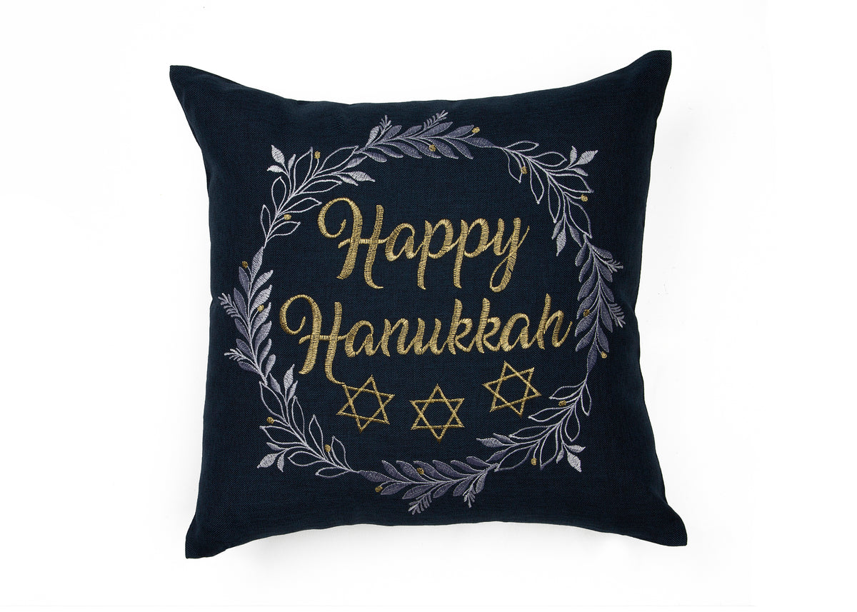 XIA HOME FASHIONS Happy Hanukkah Embroidered Decorative Pillow 14x14