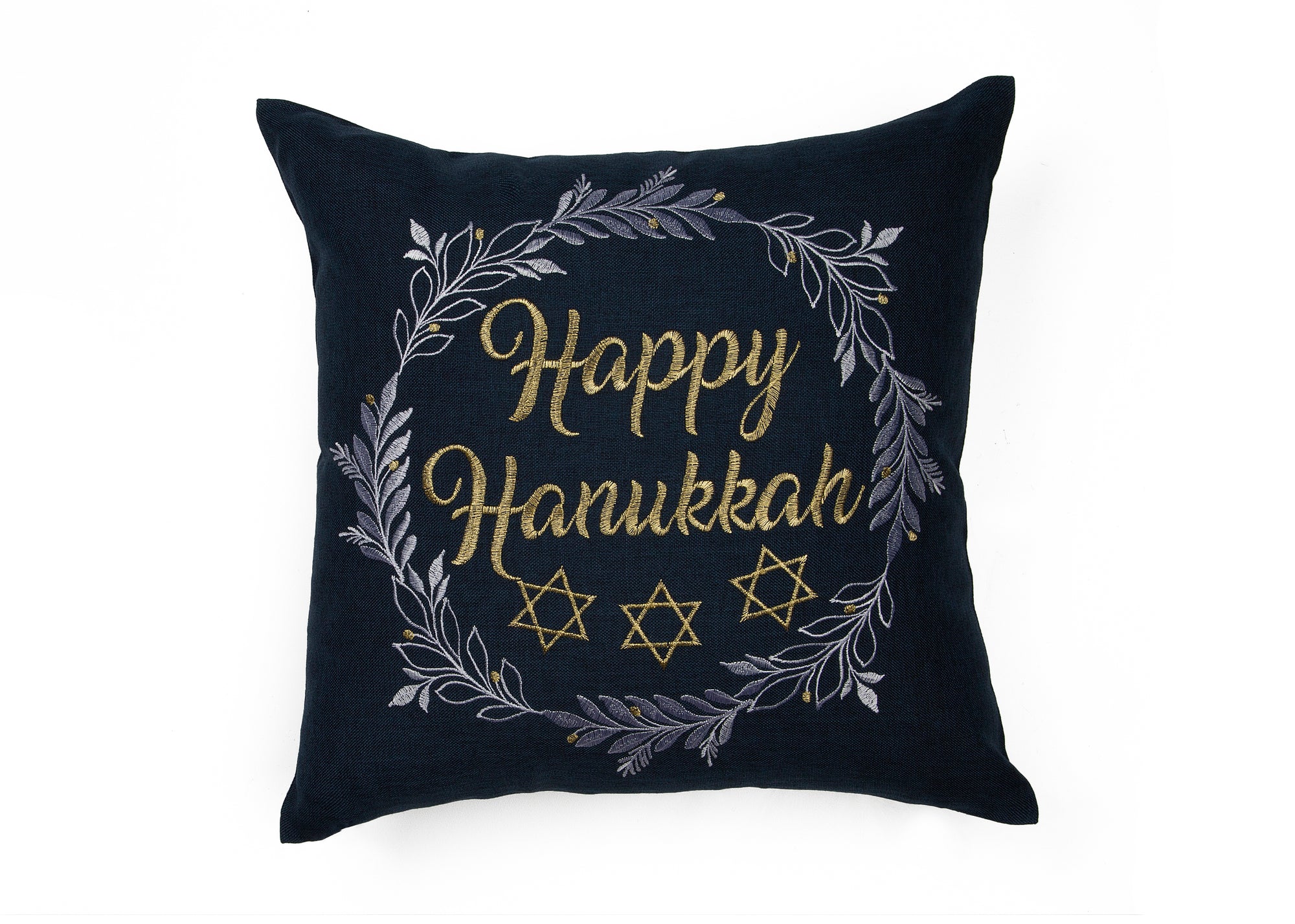 Happy Hanukkah Embroidered Pillow, 14"x14"