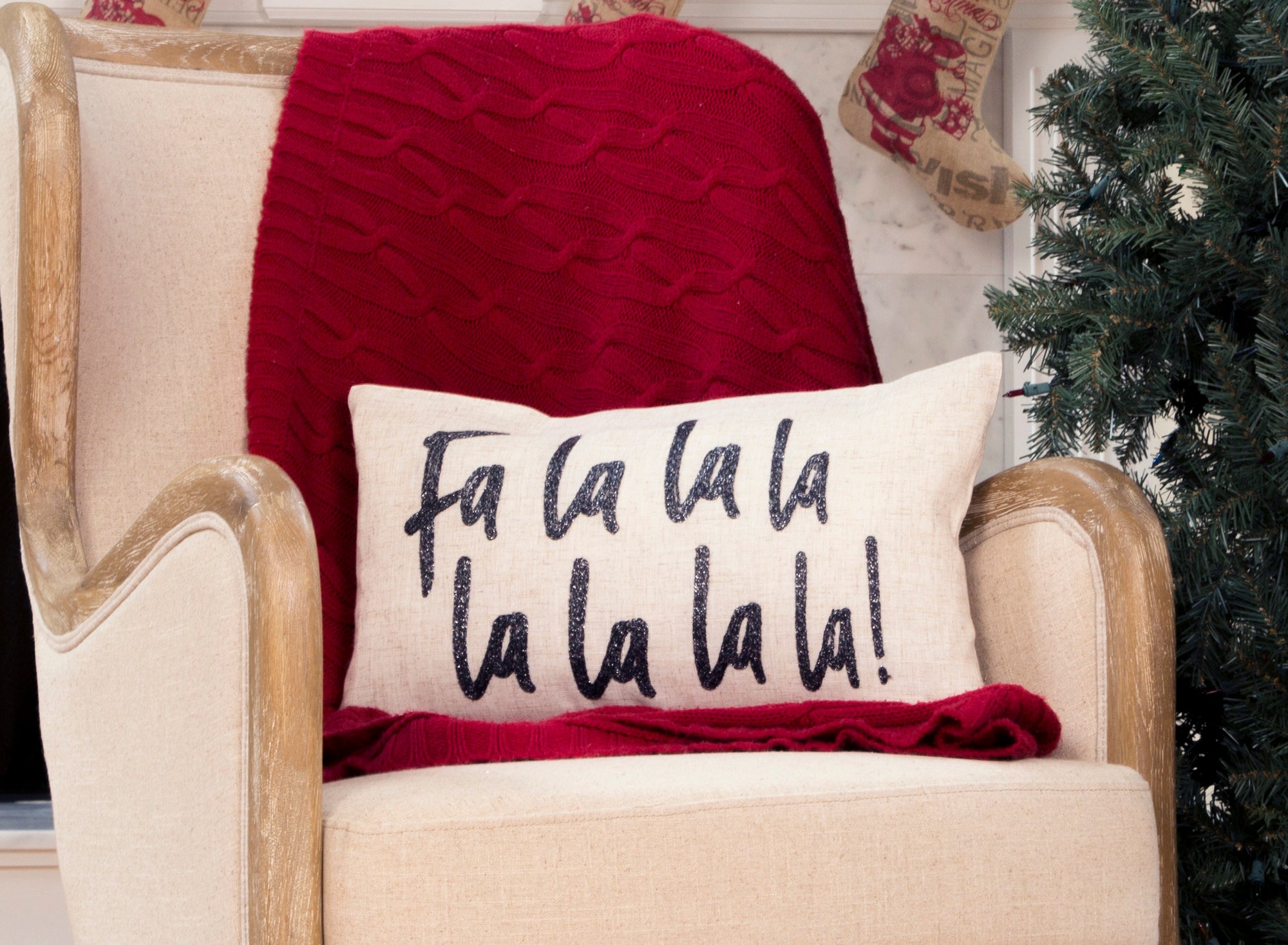 Fa LaLaLaLa Embroidered Pillow, 12"x20"