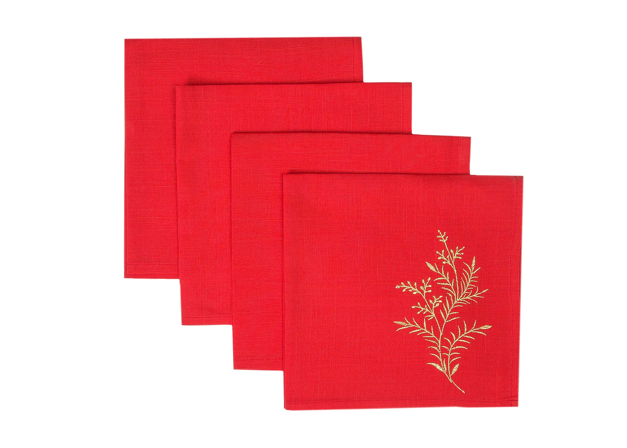 Anne Elegant Branches Embroidered Napkin, Set of 4, 20"x20", Red