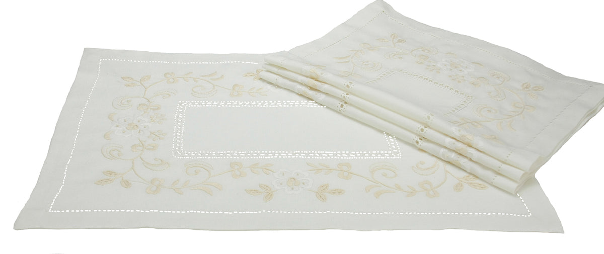 Xia Home Fashions Tone-on-Tone Floral Embroidered Hemstitch Table Runner, White, 15x54