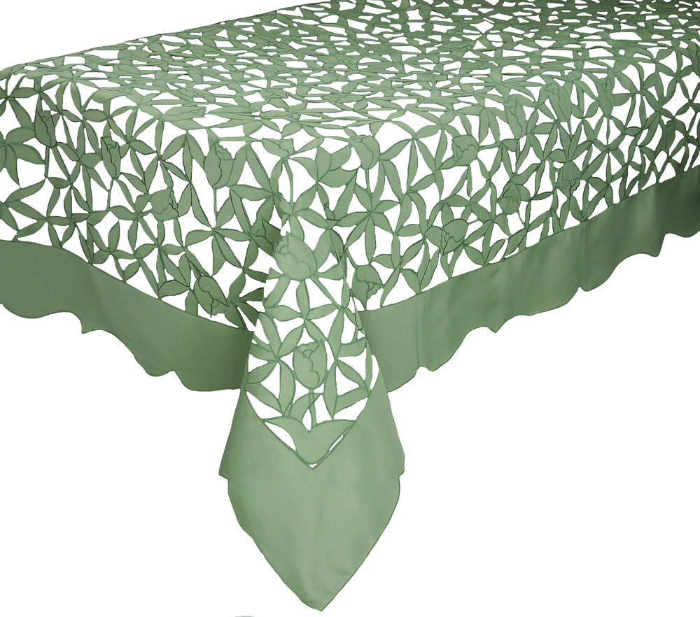 Xia Home Fashions Tulip Bouquet Cutwork Tablecloth 70x144 Green