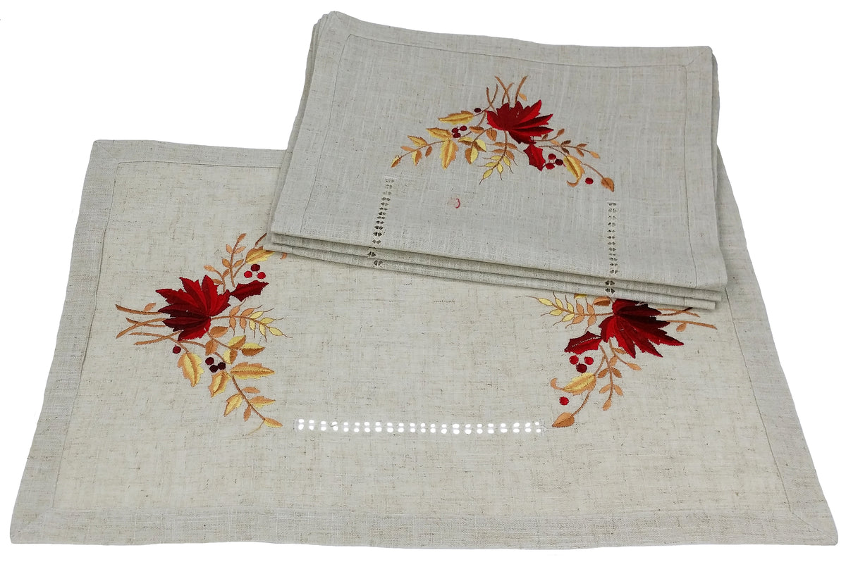 XD45115 Harvest Leaves Embroidered Placemat Set of 4 12x18