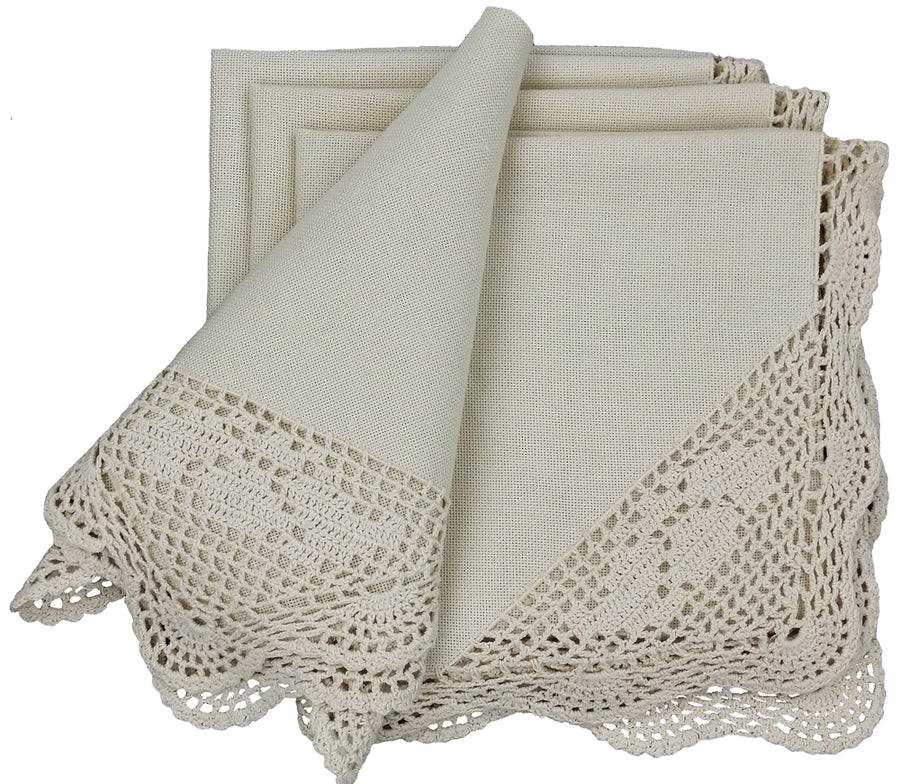 XD50002 Hand-Stitched Crochet Napkin, 21"x21", Set of 4
