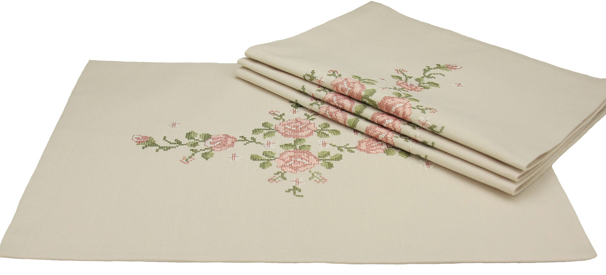 Xia Home Fashions Rose Vine Embroidered Cutwork Placemats 14x20 Set of 4
