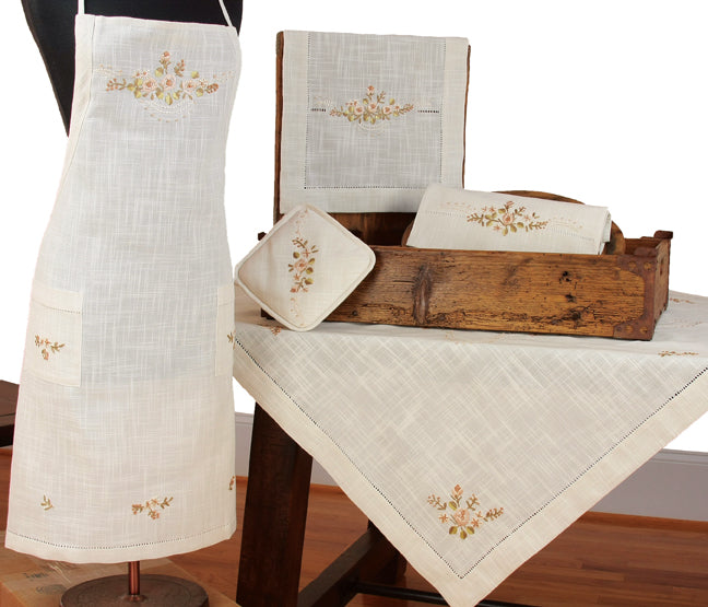 Xia Home Fashions Beige Crewel Floral Potholder Embroidered 8x8 Set of 4