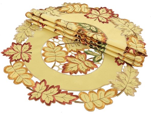 XD75018 Bountiful Leaf Round Doilies Set of 4 8"