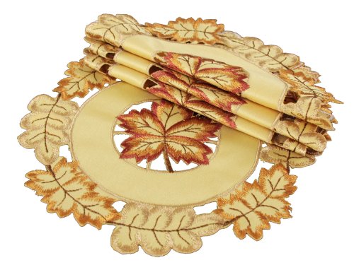 XD75018 Bountiful Leaf Round Doilies Set of 4 8"