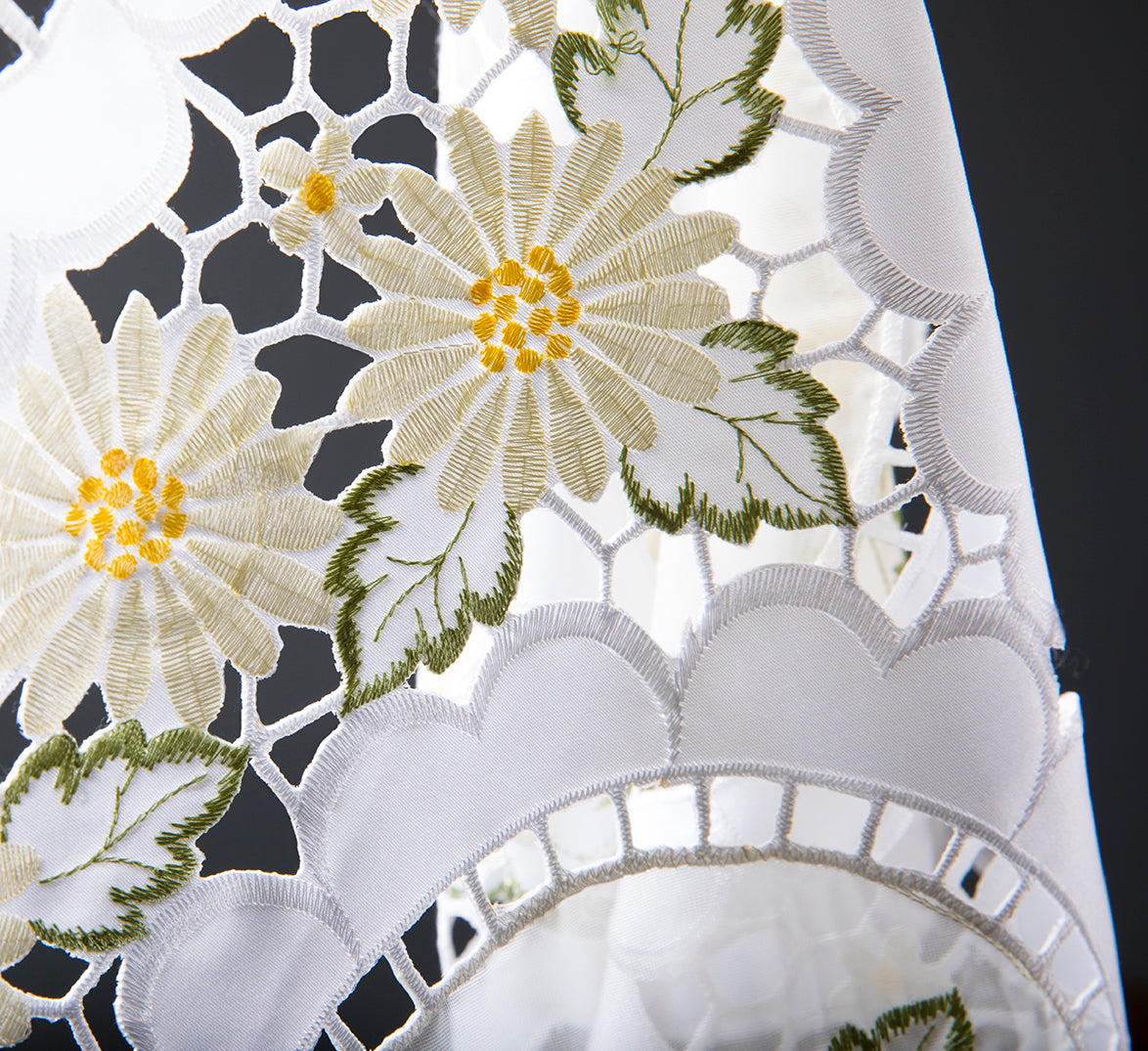 XD75029-Elegant Daisy Poliviscose Embroidered Cutwork Mini Table Runner 12x28