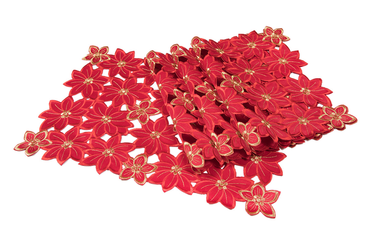 XD795022 Festive Poinsettia Placemats Set of 4 14x20 Red Poliviscose