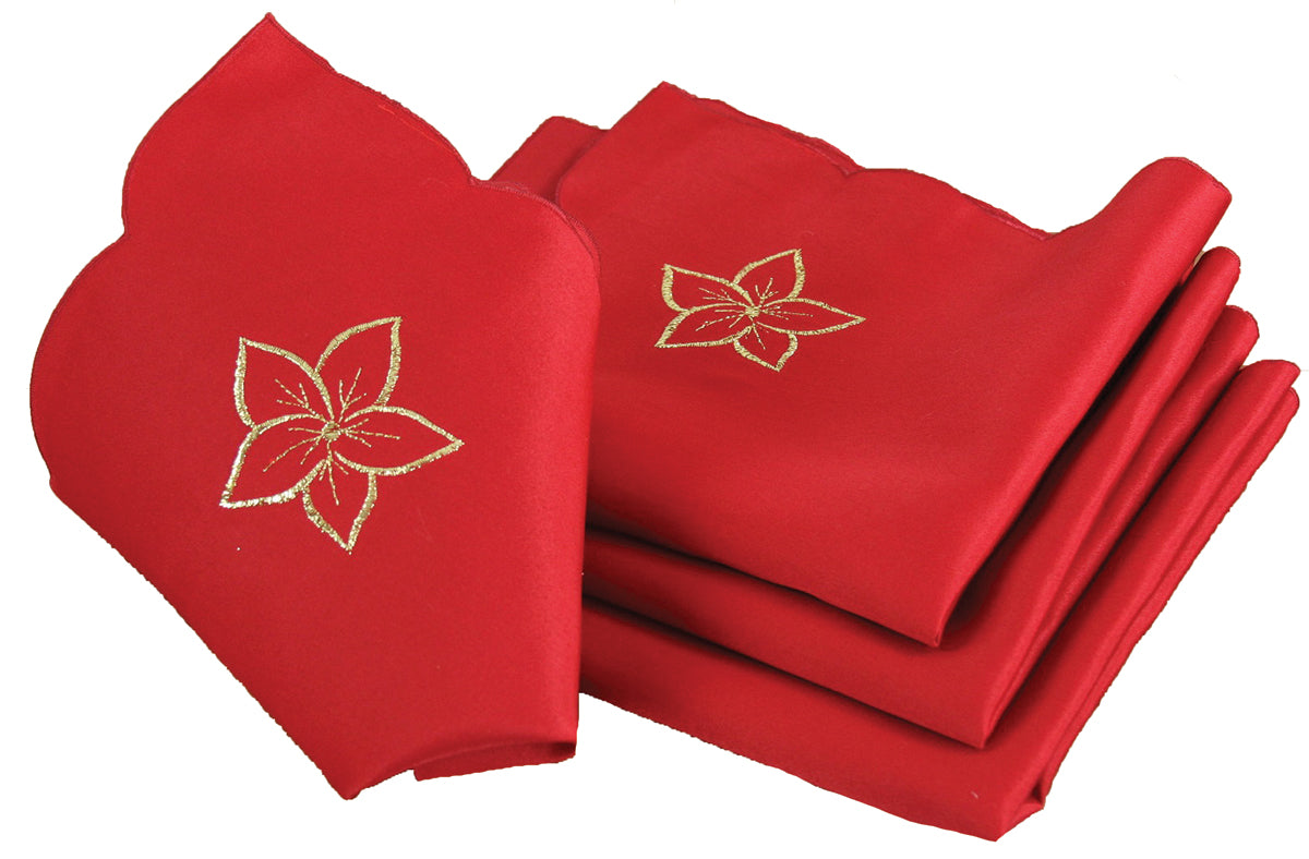 XD795022 Festive Poinsettia Napkins Set of 4 21x21 Red Poliviscose