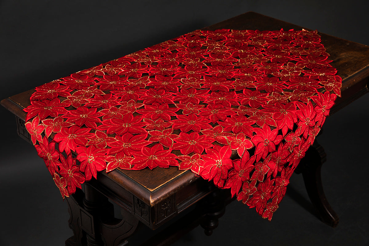 XD795022 Festive Poinsettia Table Topper,36''x36''