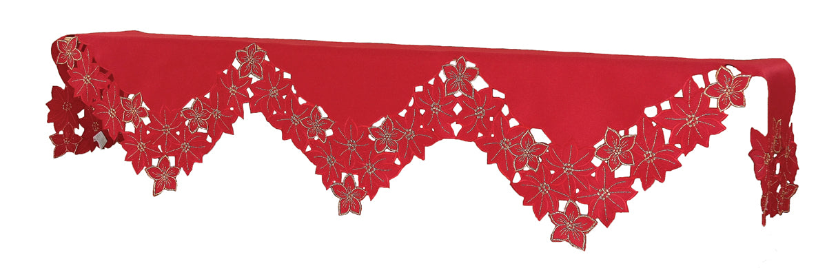 XD795022 Festive Poinsettia Mantel Scarf 79x58x22 Red Poliviscose