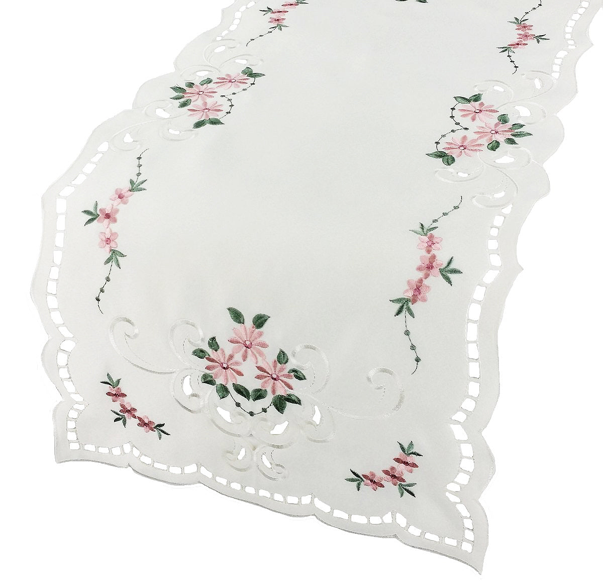 Xia Home Fashions Daisy Poliviscose Table Runner Embroidered Cutwork 15x54 Red