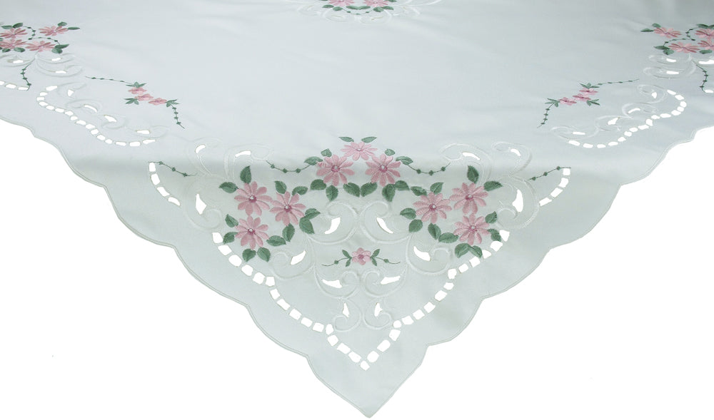 Xia Home Fashions Daisy Poliviscose Table Topper Embroidered Cutwork 34x34 Red