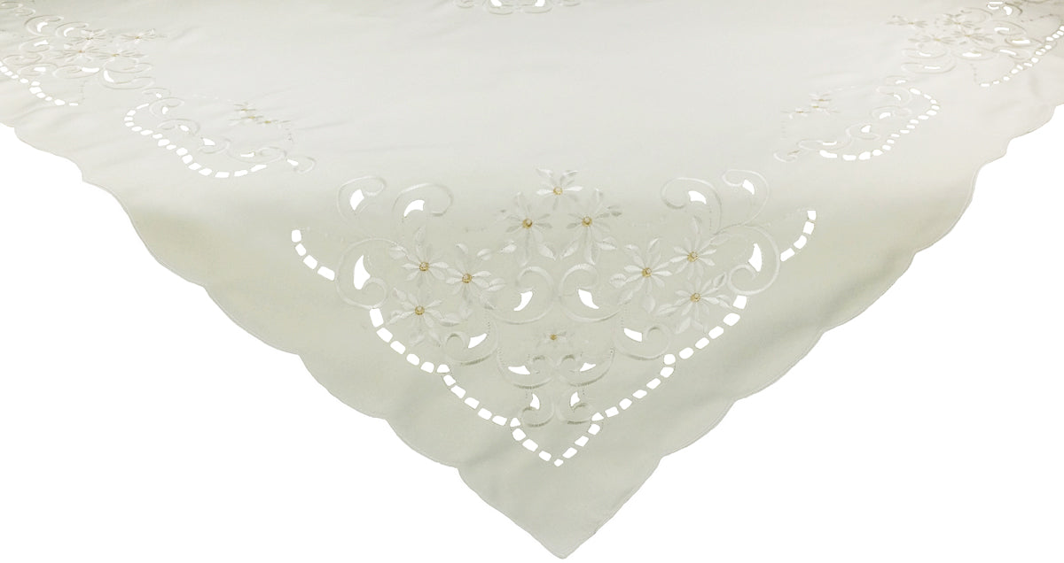 Xia Home Fashions Daisy Poliviscose Table Topper Embroidered Cutwork 34x34 Red
