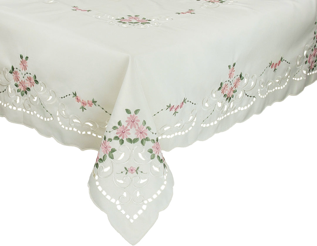 Xia Home Fashions Daisy Poliviscose Tablecloth Embroidered Cutwork 60x60 Red