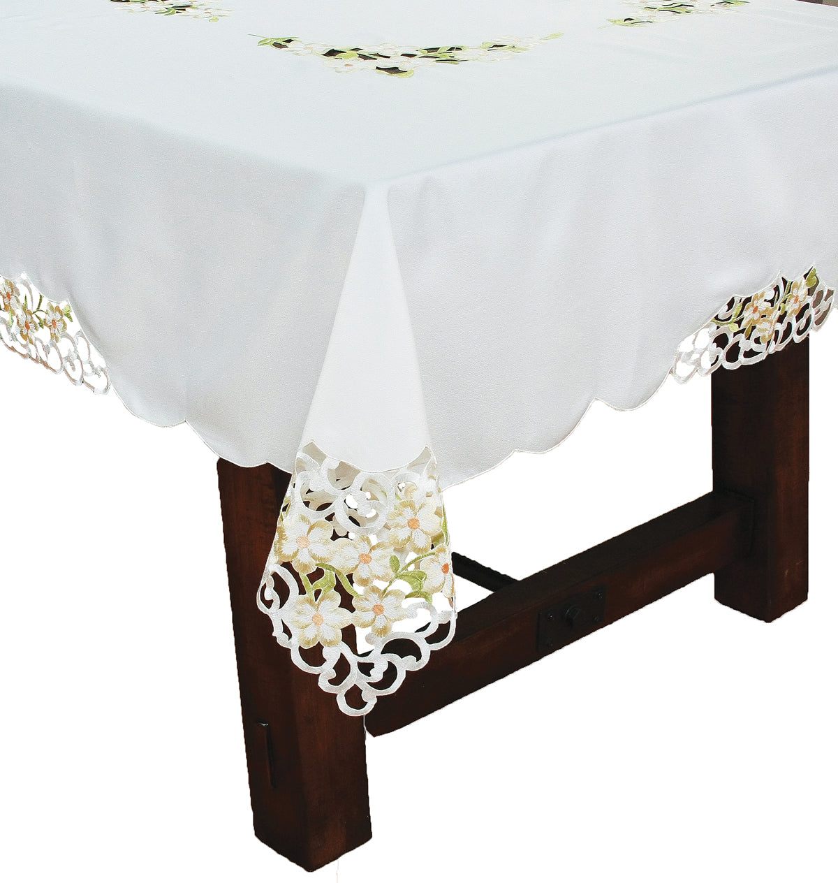 Xia Home Fashions Floral Cutwork Embroidered Tablecloth Lace Border 60x84 Inch Blue White