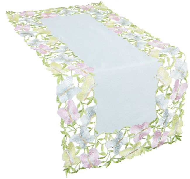 Xia Home Fashions Butterfly Floral Cutwork Embroidered Mini Table Runner 12x28 Inch Pastel Multicolor