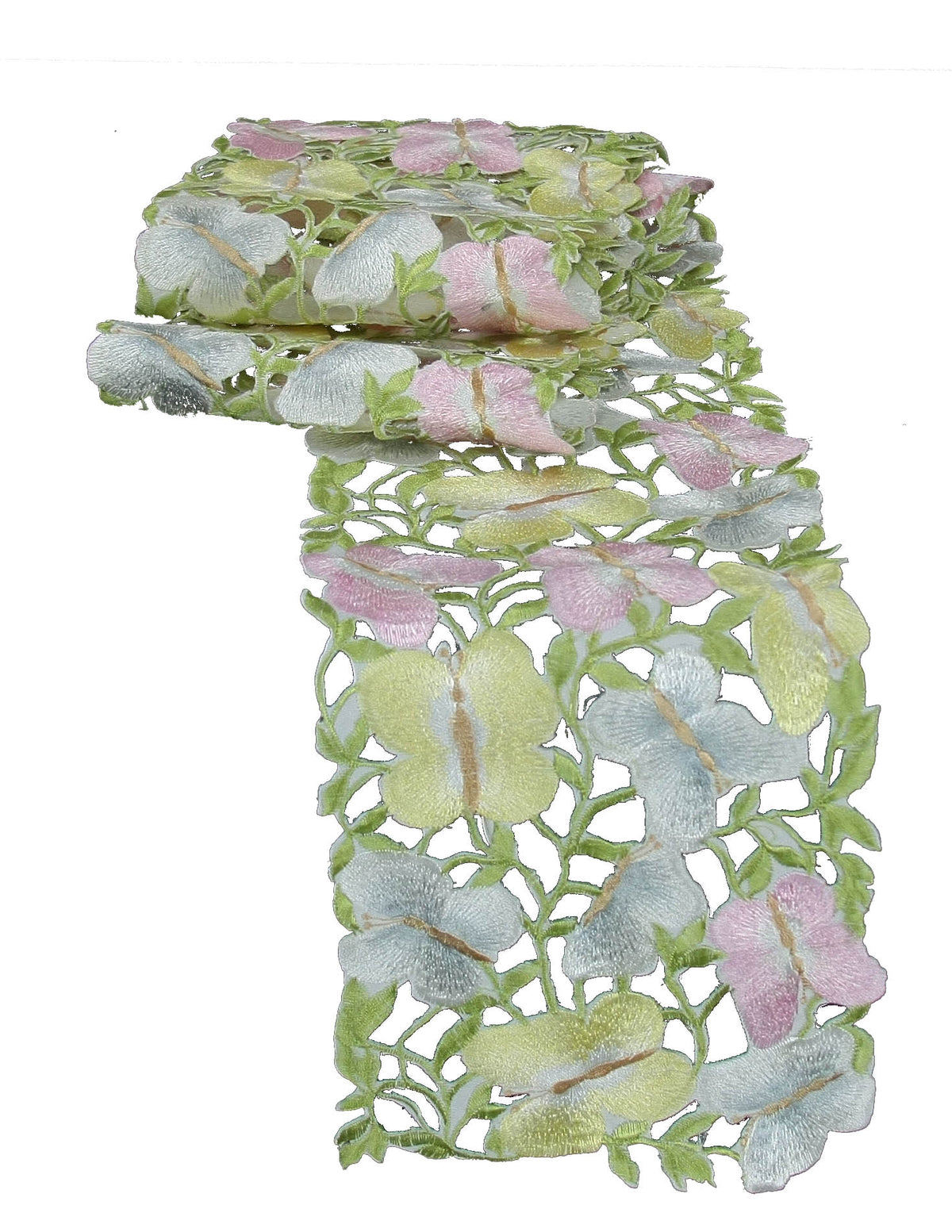 Xia Home Fashions Butterfly Floral Cutwork Embroidered Mini Table Runner 12x28 Inch Pastel Multicolor