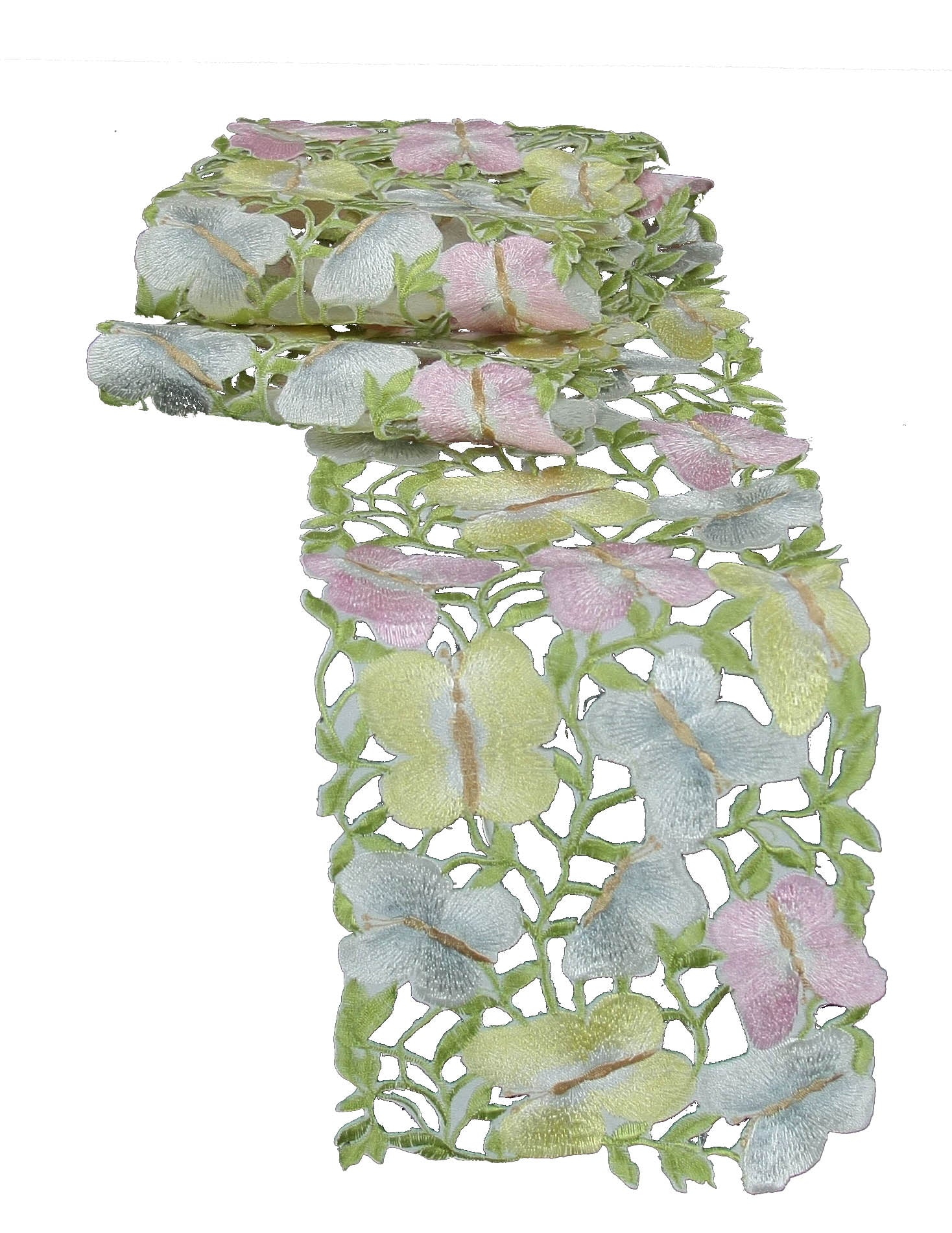 Xia Home Fashions Butterfly Floral Cutwork Embroidered Mini Table Runner 12x28 Inch Pastel Multicolor