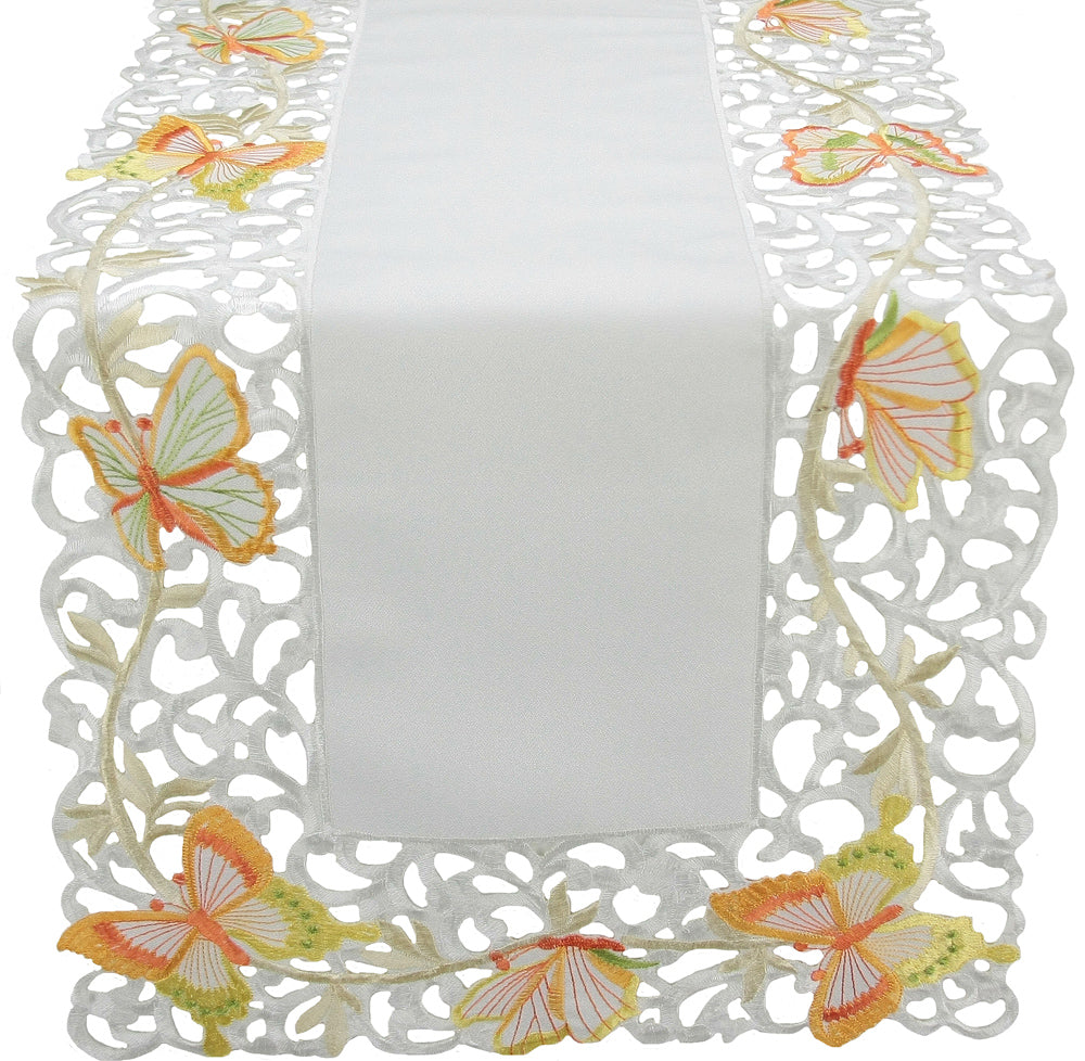 Xia Home Fashions Butterfly Cutwork Embroidered Table Runner 15x72 Inch White Multicolor