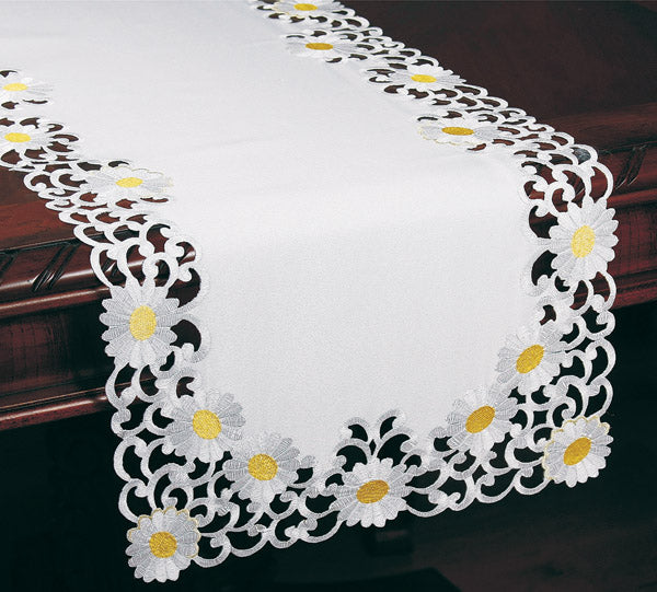 XD915727-Daisy Poliviscose Doilies Embroidered Cutwork Floral Set of 4 12 Round