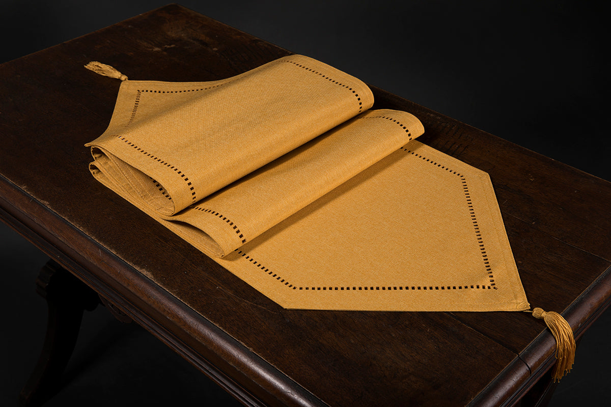 XD915918-Melrose Poliviscose Table Runner Hemstitch Solid 16x72 Gold