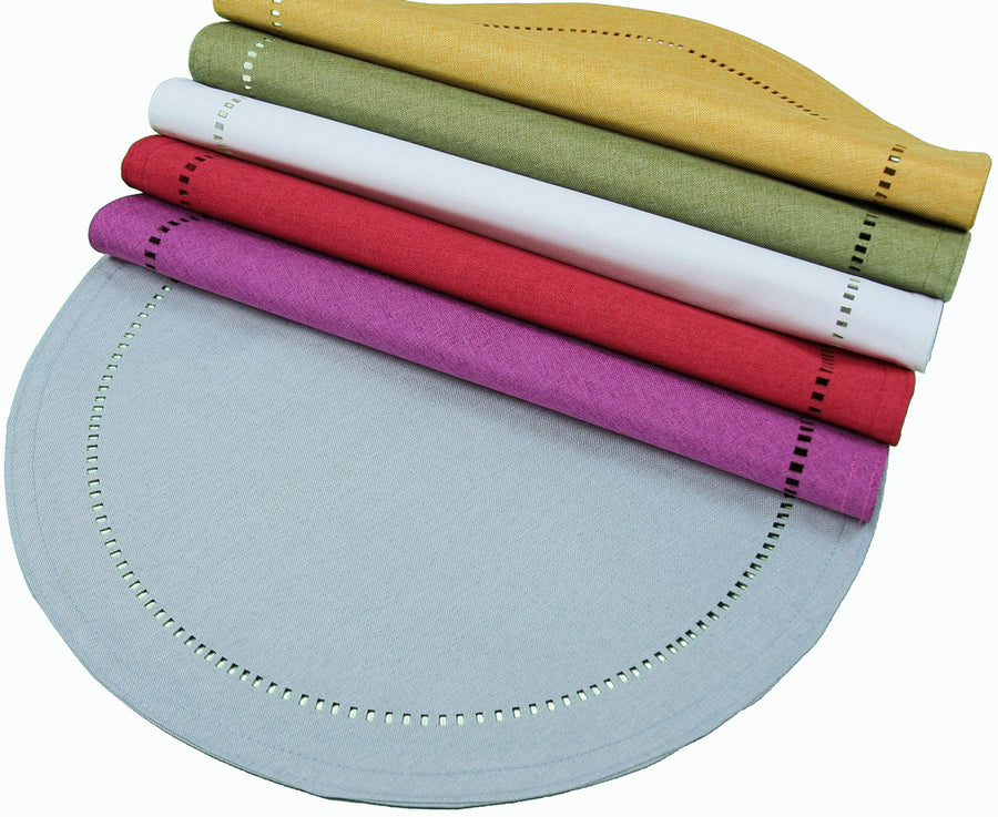 XD915918  Melrose Hemstitch Placemat, 16"Rnd, Set of 4