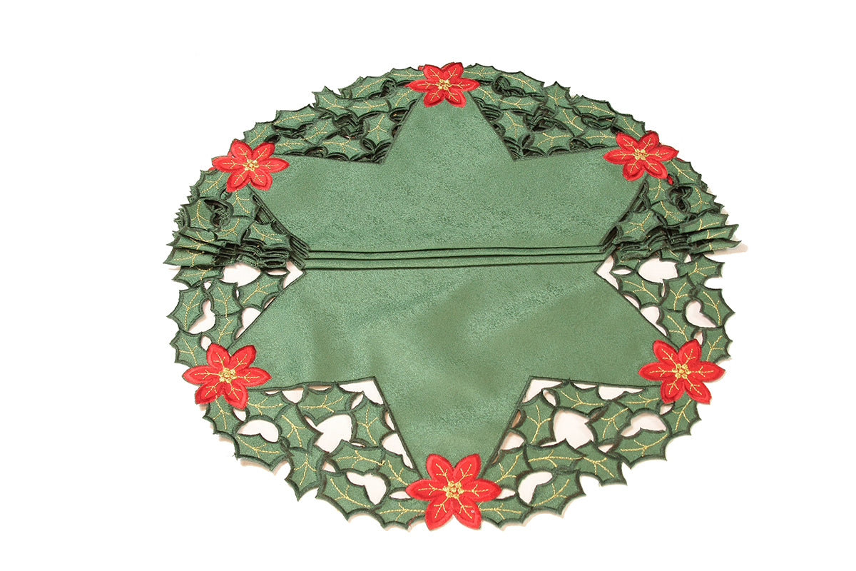 XD93248 Holly Leaf Poinsettia Doilies, Set of 4