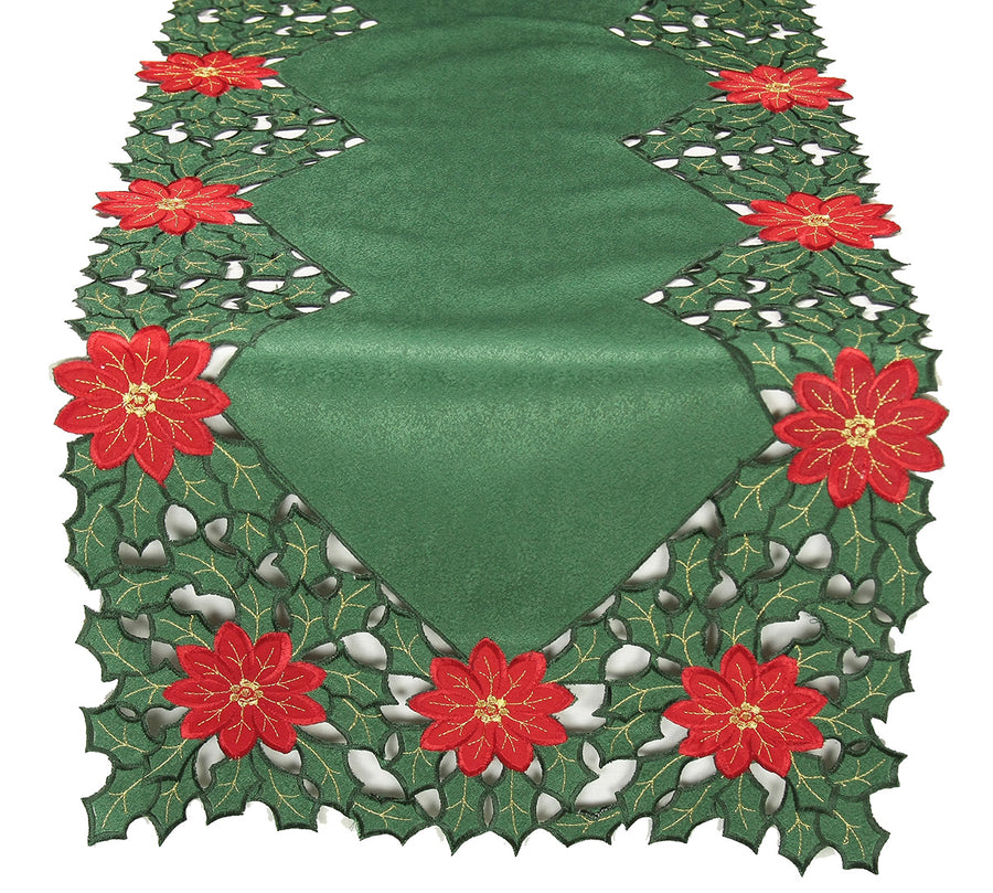 XD93248 Holly Leaf Poinsettia Table Runner