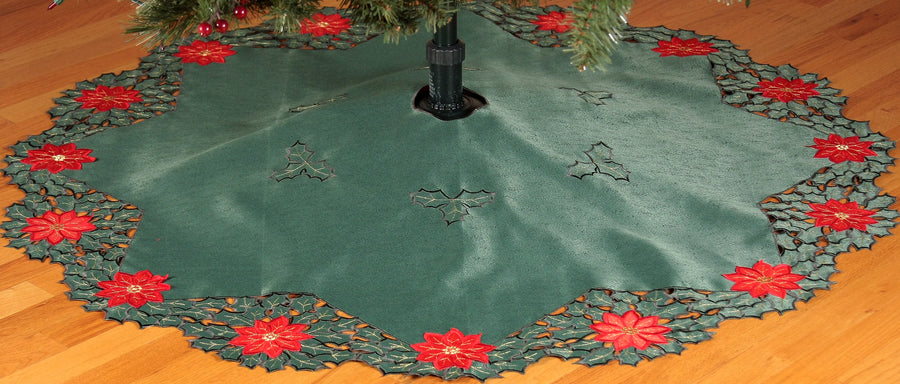 XD93248 Holly Leaf Poinsettia Tree Skirt, 48''Round