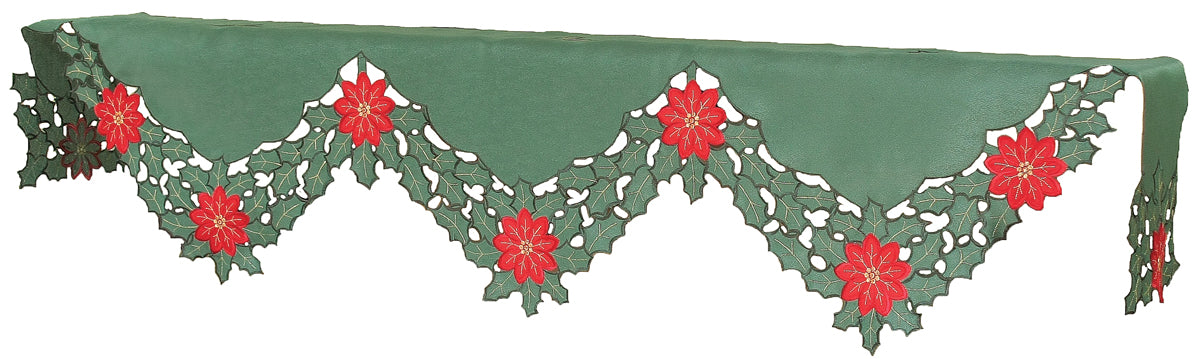 XD93248 Holly Leaf Poinsettia Mantel Scarf