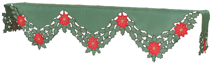XD93248 Holly Leaf Poinsettia Mantel Scarf