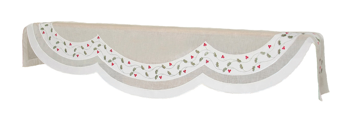 XD93253 Classic Holly Embroidered Mantel Scarf 79x58x22 Poliviscose