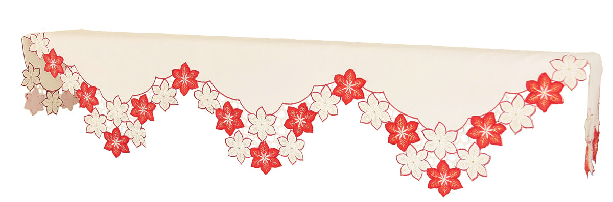 XD99022 Candy Cane Poinsettia Cutwork Mantel Scarf 79x58x22 Poliviscose
